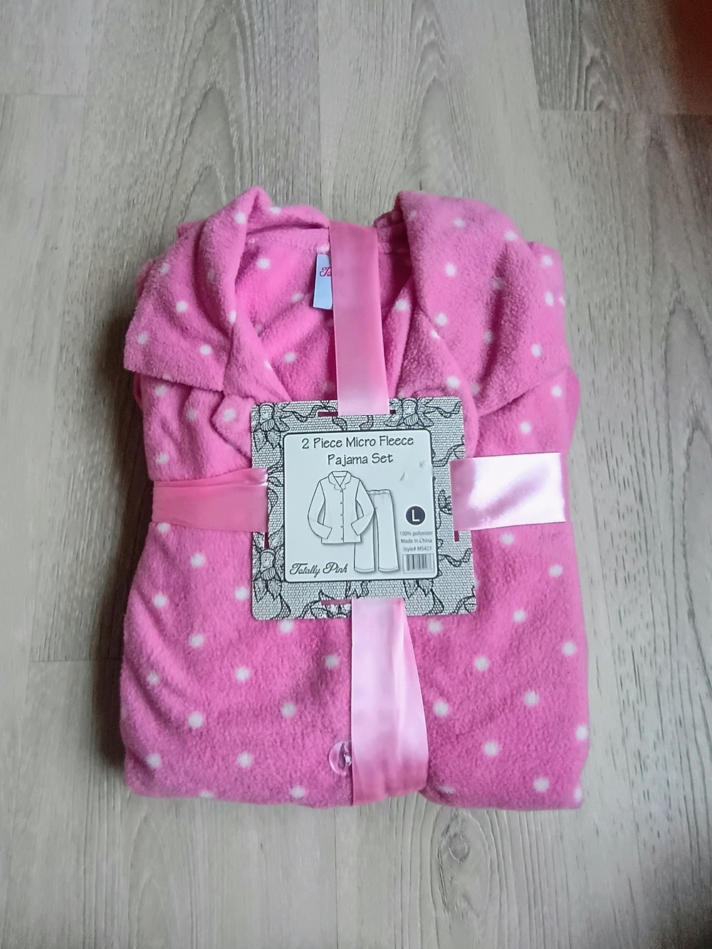 Totally Pink Pajama Set Large Pink Polka Dot Micro Fleece Cozy 2 Piece Sleepwear